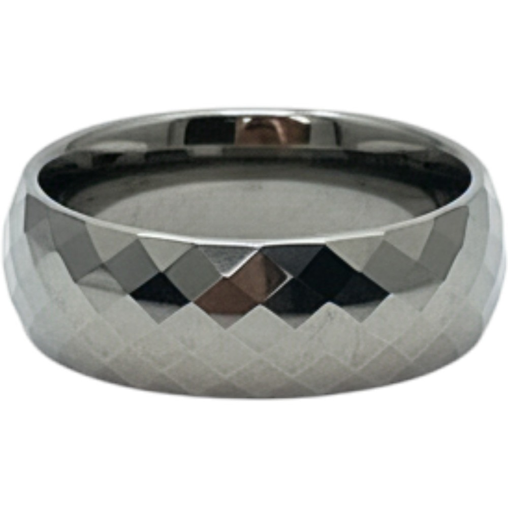 Mens Tungsten Carbide Faceted Diamond Cut Ring Gunmetal Grey Size 10
